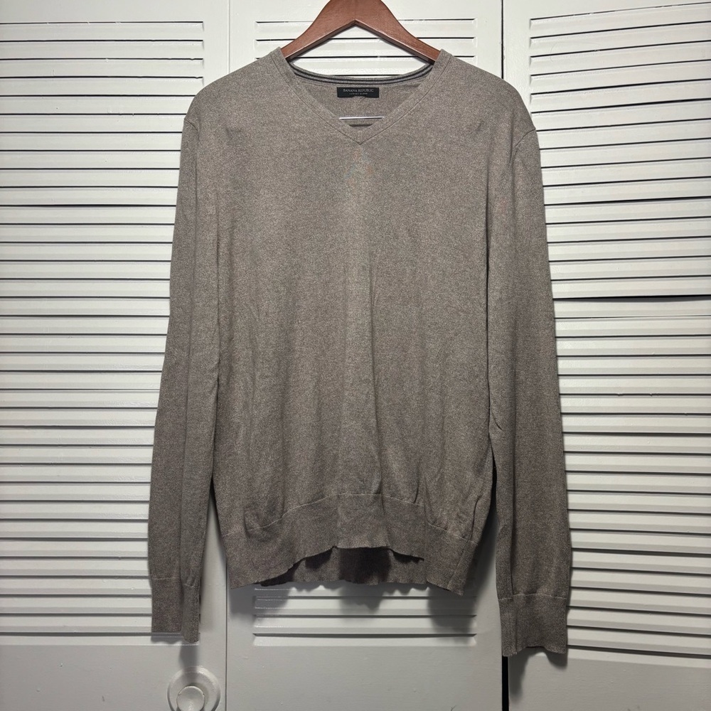 Banana Republic Luxury Blend Mens Pullover Sweater Silk Cashmere Cotton Gray L